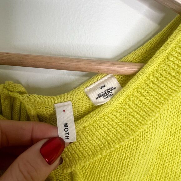 Anthropologie Moth Cutout Addie Sweater Tee Top Size Medium Yellow Cotton Linen - Picture 4 of 6